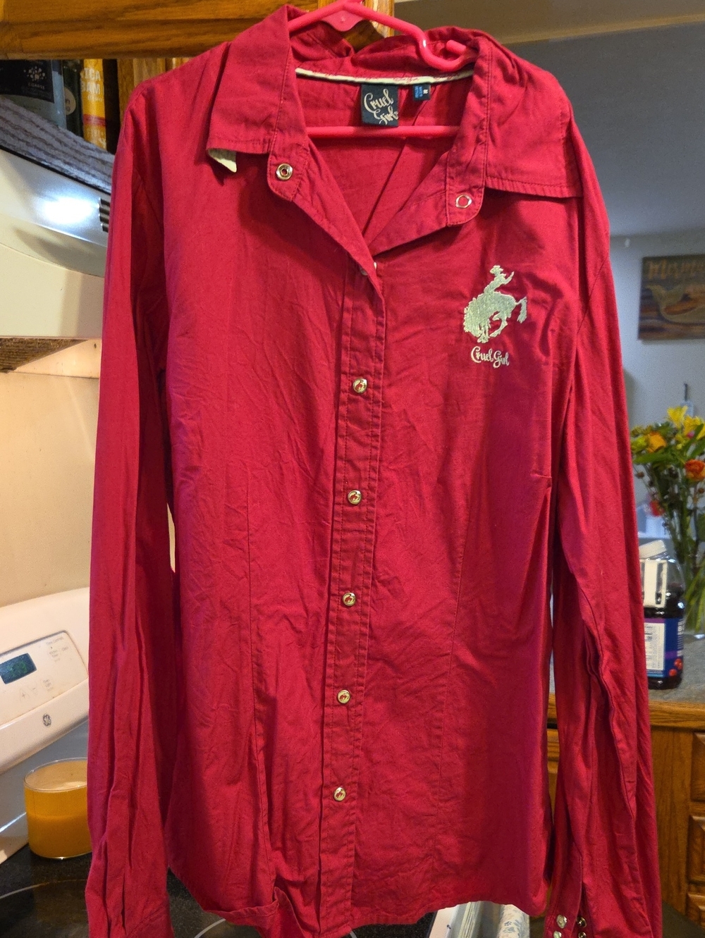 Cruel Girl Raspberry Pink Western Button-Up Shirt with Embroidered Bucking Horse